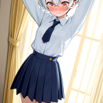 【エロ画像】白髪刈り上げショート貧乳小柄×手縛り・拘束_AI_アニメエロ画像