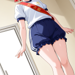 【エロ画像】茶髪アップスタイルむっちり巫女×体操服・ブルマ_AI_アニメエロ画像