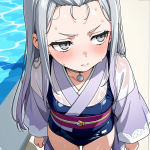 【エロ画像】グレー髪ロングむっちり×スクール水着_AI_アニメエロ画像
