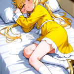 【エロ画像】金髪ツインテールロリ体型×寝起き・パジャマ_AI_アニメエロ画像