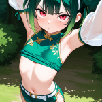 【エロ画像】緑髪お団子巨乳×貧乳・微乳_AI_アニメエロ画像