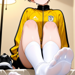 【エロ画像】茶髪刈り上げショートスレンダー×足コキ_AI_アニメエロ画像