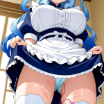 【エロ画像】青髪セミロング巨乳メイド×バイブ責め_AI_アニメエロ画像