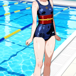 【エロ画像】水色髪刈り上げショート長身×スクール水着_AI_アニメエロ画像