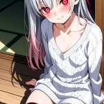 【エロ画像】銀髪ハーフアップグラマラス×貧乳・微乳_AI_アニメエロ画像