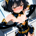 【エロ画像】黒髪くせ毛ショート長身貧乳×母乳・ミルク_AI_アニメエロ画像