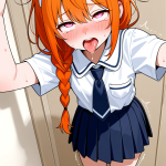 【エロ画像】オレンジ髪三つ編み細身×アヘ顔・イキ顔_AI_アニメエロ画像