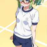【エロ画像】緑グラデーションポニーテールス×体操服・ブルマ_AI_アニメエロ画像