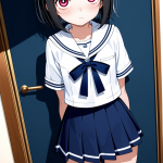 【エロ画像】黒青グラデーションショート貧乳×ニーソ・絶対領域_AI_アニメエロ画像