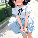 【エロ画像】黒髪グラデーション内巻きロリ×野外露出_AI_アニメエロ画像