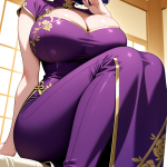 【エロ画像】紫髪くせ毛ショート細身×巨乳・爆乳_AI_アニメエロ画像