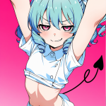 【エロ画像】水色サイドテール細身×貧乳・微乳_AI_アニメエロ画像