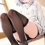 【エロ画像】銀髪セミロングロリ体型×足コキ_AI_アニメエロ画像