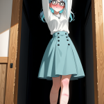 【エロ画像】水色髪ハーフアップ貧乳OL×縛り・拘束_AI_アニメエロ画像