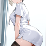 【エロ画像】プラチナ刈り上げショート長身ス×ナース服_AI_アニメエロ画像