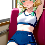 【エロ画像】グラデーションツインおさげ巨乳×ニーソ・絶対領域_AI_アニメエロ画像