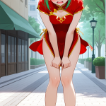 【エロ画像】赤髪お団子細身長身×野外露出_AI_アニメエロ画像