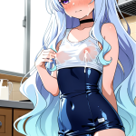 【エロ画像】水色ウェーブ長身貧乳×授乳・母乳_AI_アニメエロ画像