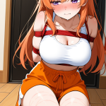 【エロ画像】オレンジセミロング巨乳スポーツ×縛り・拘束_AI_アニメエロ画像