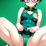 【エロ画像】深緑くせ毛ショートむっちり×くぱぁ・大開脚_AI_アニメエロ画像