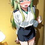 【エロ画像】黄緑ハーフアップ細身長身×アヘ顔・イキ顔_AI_アニメエロ画像