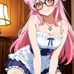【エロ画像】桜色お団子ヘア細身×メイド服_AI_アニメエロ画像
