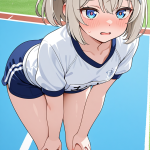 【エロ画像】プラチナ髪セミロングむっちり×体操服・ブルマ_AI_アニメエロ画像
