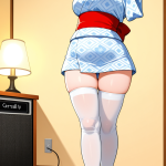【エロ画像】オレンジ刈り上げショート巨乳×ニーソ・絶対領域_AI_アニメエロ画像