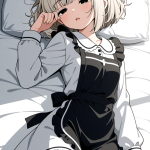 【エロ画像】銀髪ボブむっちり猫耳メイド×寝起き・パジャマ_AI_アニメエロ画像