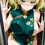 【エロ画像】金髪ツインテール巨乳むっちり×ガラスおっぱい押し付け_AI_アニメエロ画像
