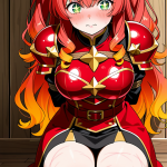 【エロ画像】赤髪内巻きセミロンググラマラス×縛り・拘束_AI_アニメエロ画像