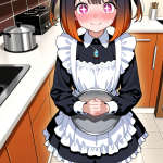 【エロ画像】オレンジボブ貧乳OL×メイド服_AI_アニメエロ画像