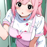 【エロ画像】桜色髪ハーフアップむっちり×ナース服_AI_アニメエロ画像