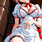 【エロ画像】白髪赤グラデショート巨乳ナース×ニーソ・絶対領域_AI_アニメエロ画像