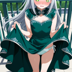 【エロ画像】銀髪ロング貧乳長身×野外露出_AI_アニメエロ画像
