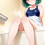 【エロ画像】青髪ボブ巨乳スレンダー×お風呂・入浴_AI_アニメエロ画像
