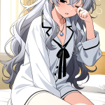 【エロ画像】銀髪ウェーブグラマラスOL×寝起き・パジャマ_AI_アニメエロ画像