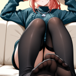 【エロ画像】黒青グラデーション高ポニー長身×足コキ_AI_アニメエロ画像