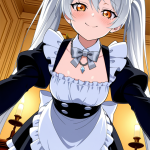 【エロ画像】銀髪ツインテール長身スレンダー×メイド服_AI_アニメエロ画像