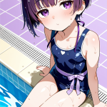 【エロ画像】紫髪刈り上げショートロリ×スクール水着_AI_アニメエロ画像