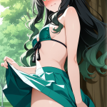 【エロ画像】黒髪ウェーブロングむっちり×野外露出_AI_アニメエロ画像