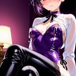 【エロ画像】紫グラデ刈り上げショート貧乳×授乳・母乳_AI_アニメエロ画像