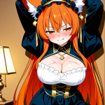 【エロ画像】オレンジセミロング巨乳狐耳×縛り・拘束_AI_アニメエロ画像