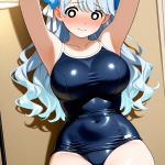 【エロ画像】黒青グラデーションウェーブ巨乳×手縛り・拘束_AI_アニメエロ画像