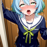 【エロ画像】青髪アップスタイル長身細身×アヘ顔・イキ顔_AI_アニメエロ画像