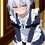 【エロ画像】青髪ポニーテールむっちり×メイド服_AI_アニメエロ画像