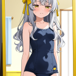 【エロ画像】グレーウェーブロング貧乳小柄×鏡越し_AI_アニメエロ画像