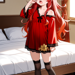 【エロ画像】赤髪ロングロリ体型×寝起き・パジャマ_AI_アニメエロ画像