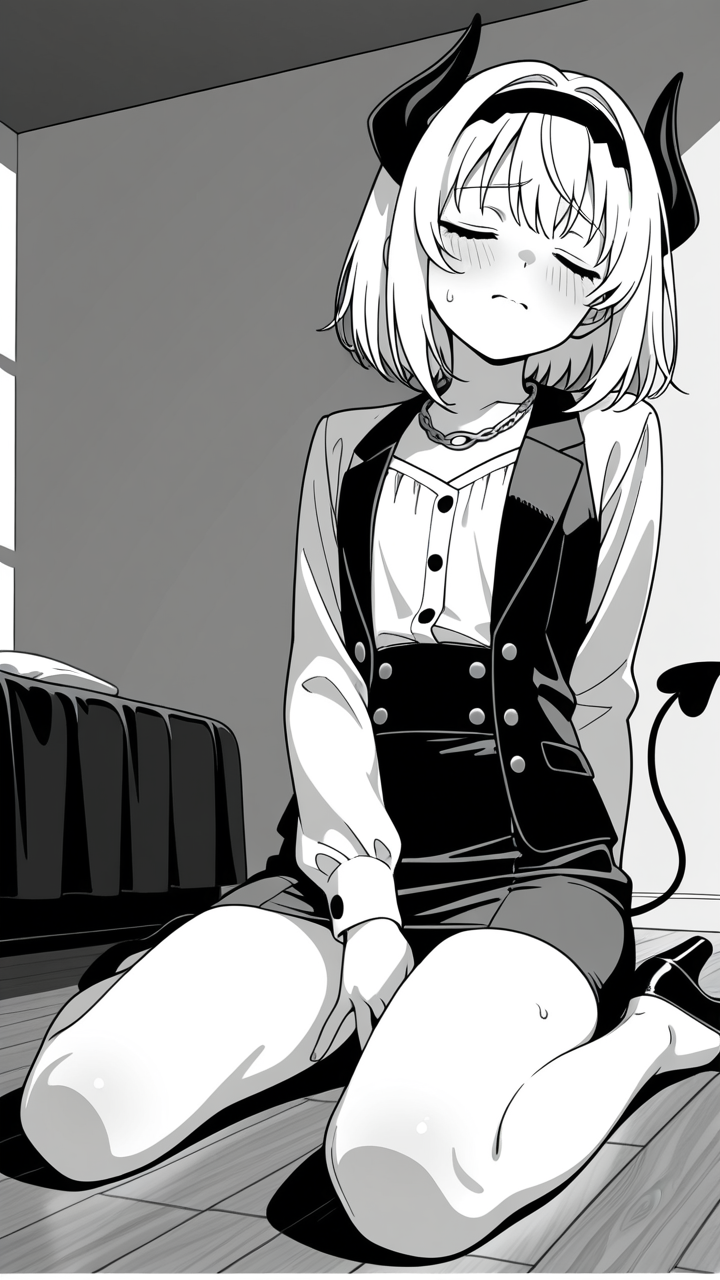 【エロ画像】白髪サイドテール貧乳長身×オナニー・自慰_AI_アニメエロ画像