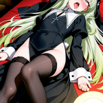 【エロ画像】ライム色ロング貧乳修道女×アヘ顔・イキ顔_AI_アニメエロ画像